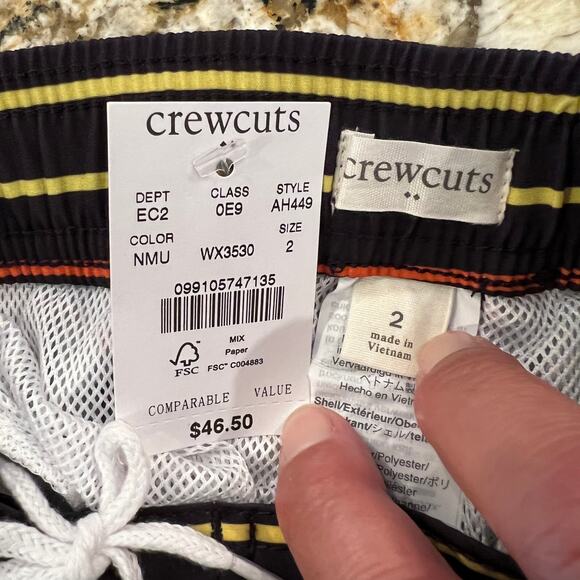 NWT J. Crew Boys' Navy W/Rainbow Stripe Board Swim Trunks/Shorts - SIZE 2 - Picture 5 of 7